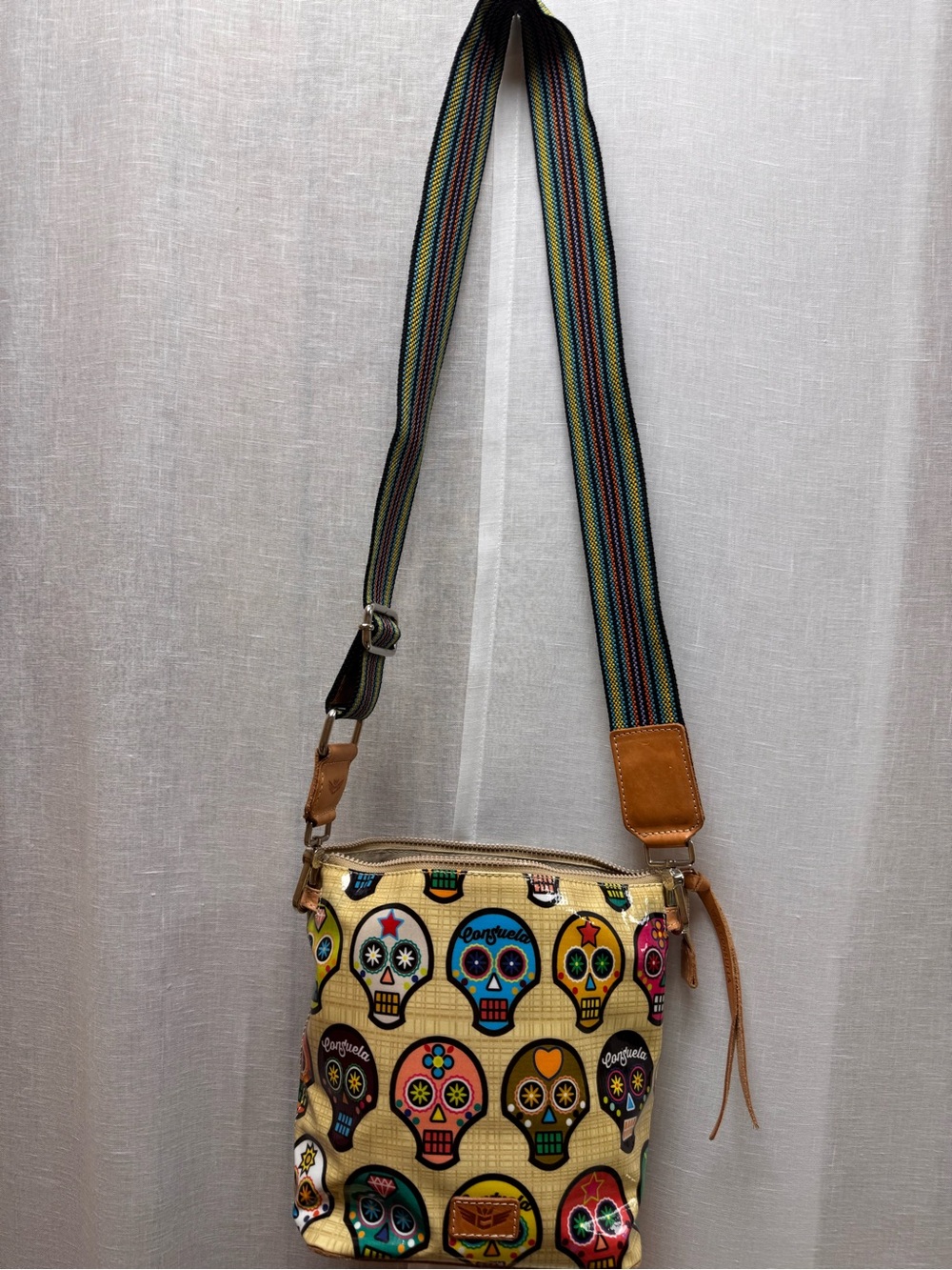 Consuela Yellow Sugar Skull Crossbody with Multicolor Strap - Picture 3 of 4